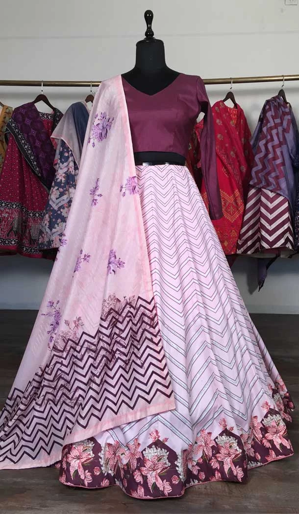 Elegant Light Pink Color Vaishali Silk Printed Work Function Wear Lehenga Choli -489158421
