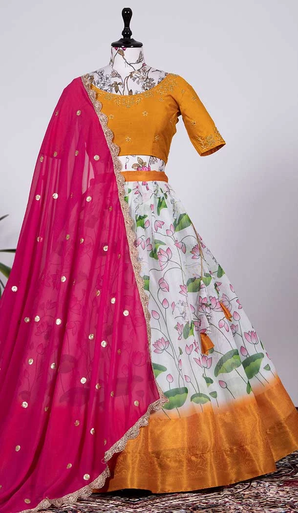 Gorgeous White Color Printed Soft Cotton Wedding Wear Lehenga Choli -4898158426