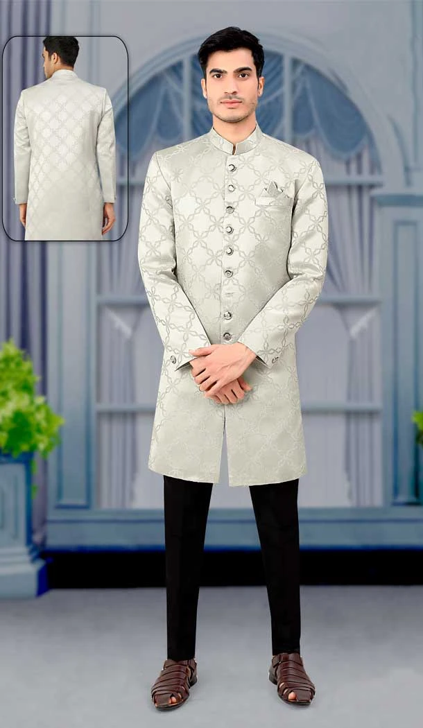 Weaving Work Grey Color Jacquard Designer Function Wear Mens Indo Western -4902158458
