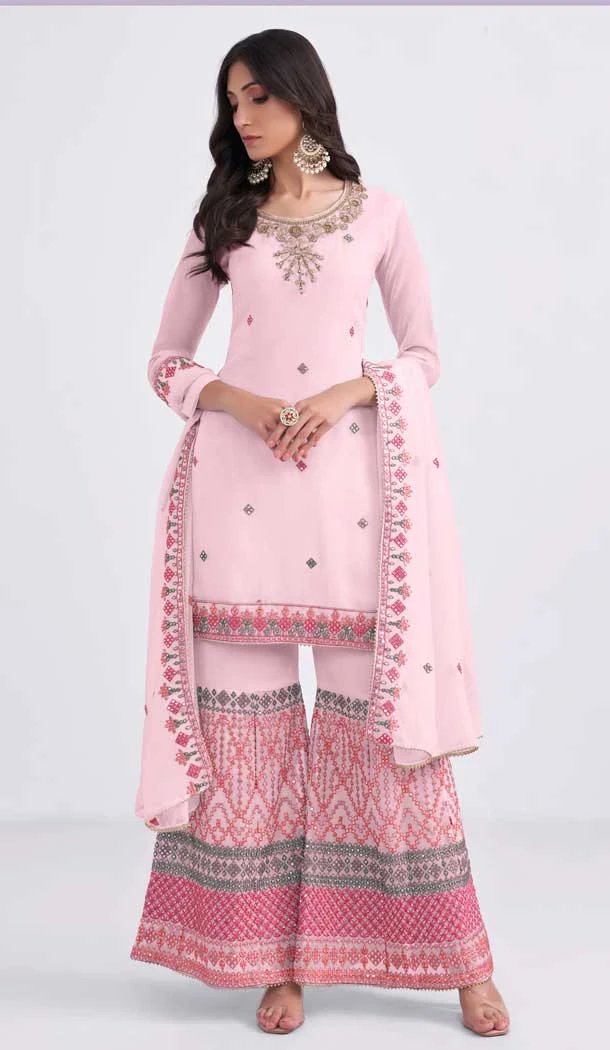 Light Pink Color Georgette Thread Embroidery Work Palazzo Salwar Kameez -4906158490