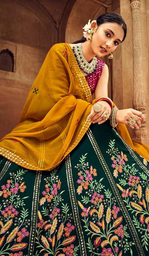 Classy Green Color Georgette Thread Embroidery Work Function Wear Lehenga Choli -4913158525