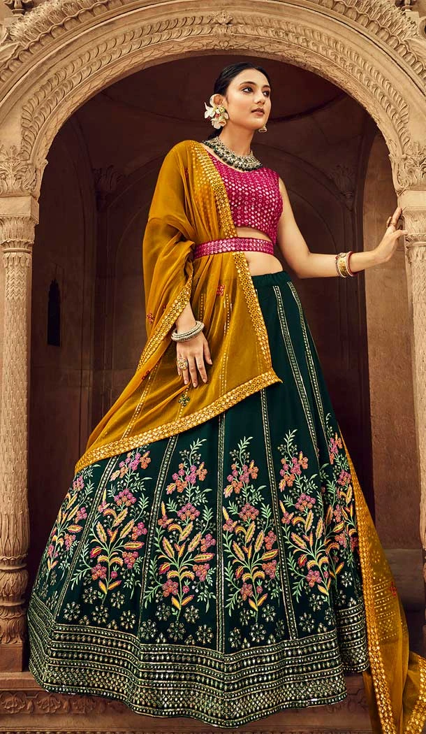 Classy Green Color Georgette Thread Embroidery Work Function Wear Lehenga Choli -4913158525