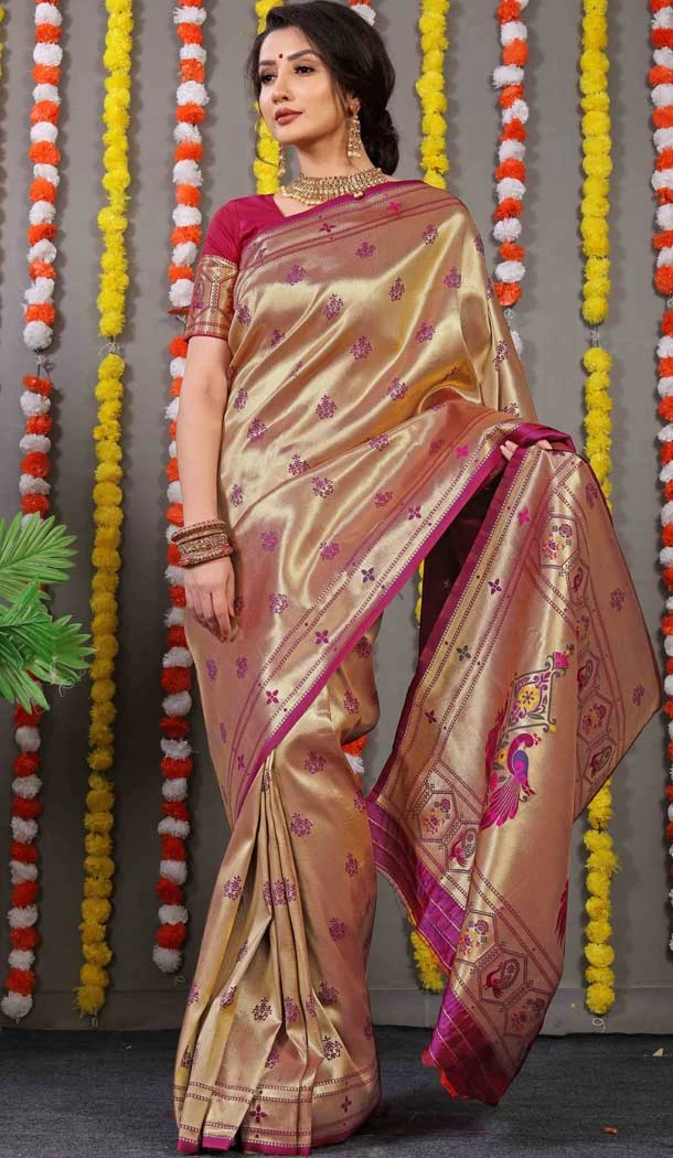 Wine Color Weaving Work Banarasi Silk Festival Wear Designer Saree -4917158548