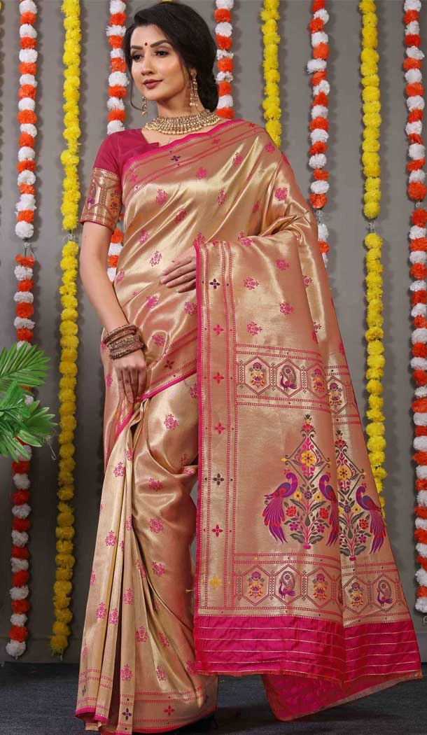 Pink Color Weaving Work Banarasi Silk Festival Wear Designer Saree -4917158549