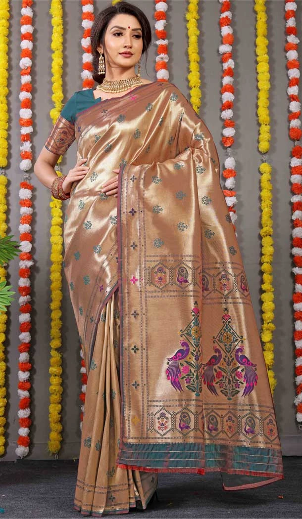Teal Color Weaving Work Banarasi Silk Festival Wear Traditional Party Saree -4917158551