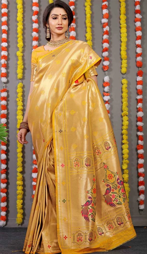 Yellow Color Weaving Work Banarasi Silk Festival Wear Traditional Party Saree -4917158552