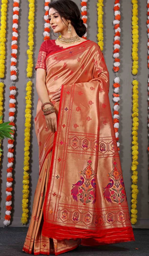 Red Color Weaving Work Banarasi Silk Festival Wear Traditional Party Saree -4917158553