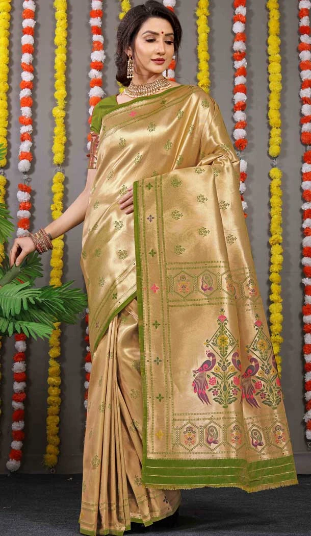 Green Color Weaving Work Banarasi Silk Festival Wear Traditional Party Saree -4917158554