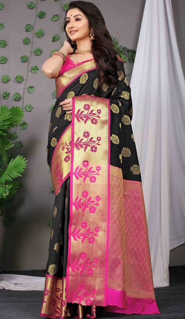 Captivating Black Color Weaving Work Banarasi Silk Traditional Function Wear Saree -4918158555