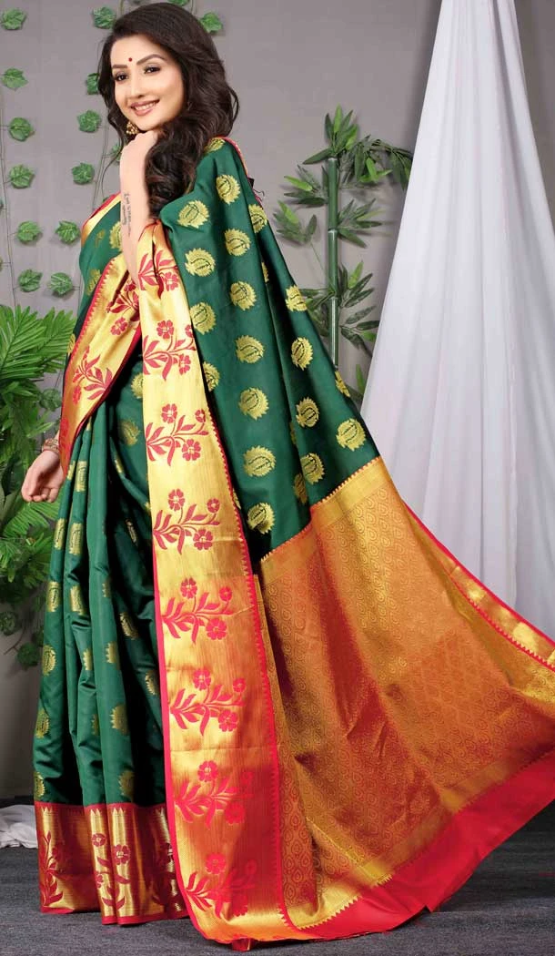 Chic Green Color Weaving Work Banarasi Silk Traditional Function Wear Saree -4918158556