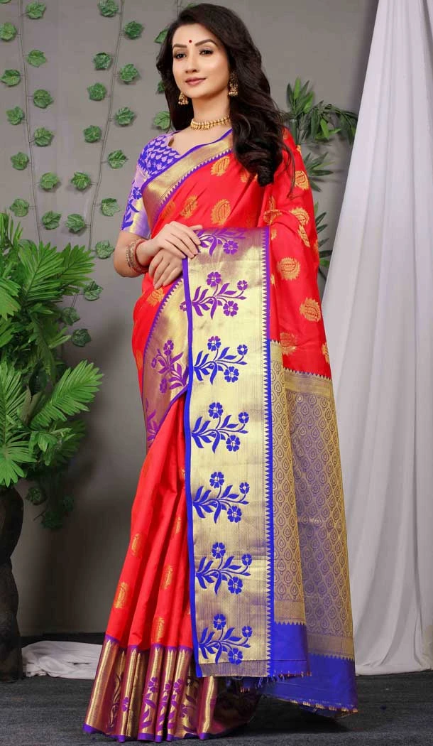 Contemporary Red Color Weaving Work Banarasi Silk Traditional Function Wear Saree -4918158558