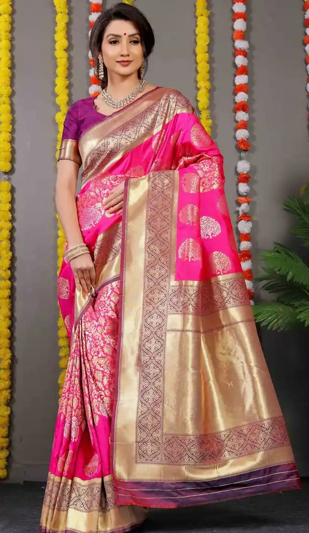 Adorable Rani Pink Color Banarasi Silk Weaving Work Designer Party Wear Saree -4919158564