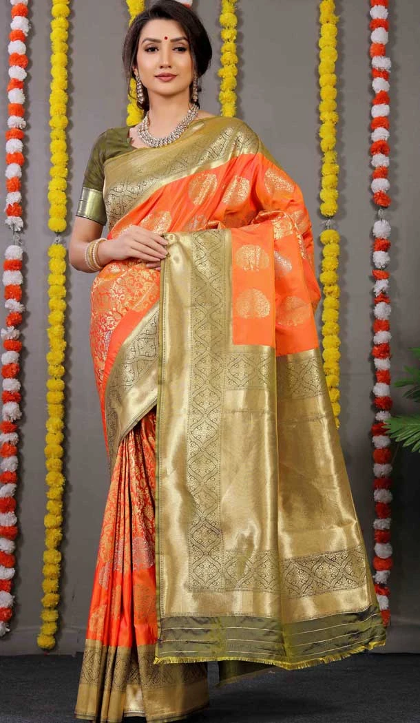 Orange Color Banarasi Silk Weaving Work Designer Party Wear Saree -4919158568