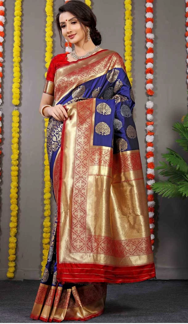 Navy Blue Color Banarasi Silk Weaving Work Designer Party Wear Saree -4919158569