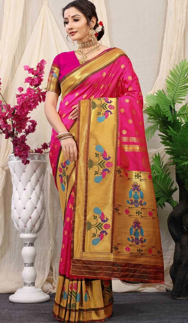 Festival Wear Pink Color Weaving Work Banarasi Silk Traditional Wear Saree -4920158570