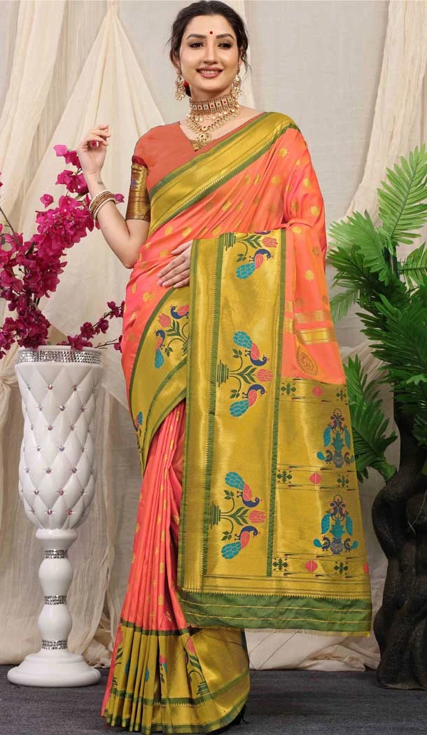 Festival Wear Orange Color Weaving Work Banarasi Silk Traditional Wear Saree -4920158571