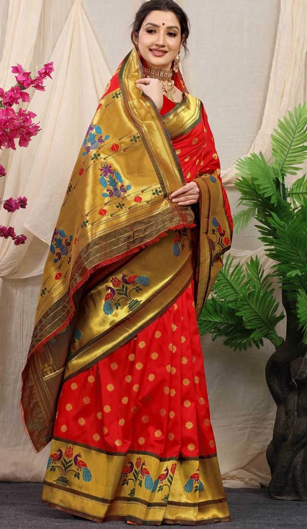 Festival Wear Red Color Weaving Work Banarasi Silk Traditional Wear Saree -4920158573