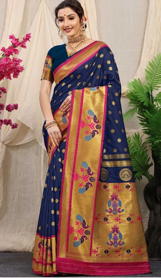 Festival Wear Navy Blue Color Weaving Work Banarasi Silk Traditional Wear Saree -4920158574
