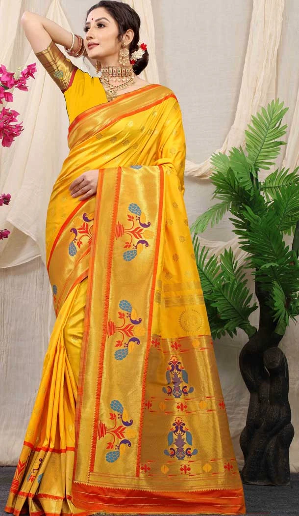 Festival Wear Yellow Color Weaving Work Banarasi Silk Traditional Wear Saree -4920158575