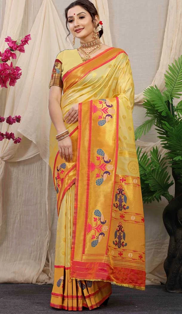 Festival Wear Light Yellow Color Weaving Work Banarasi Silk Traditional Wear Saree -4920158577