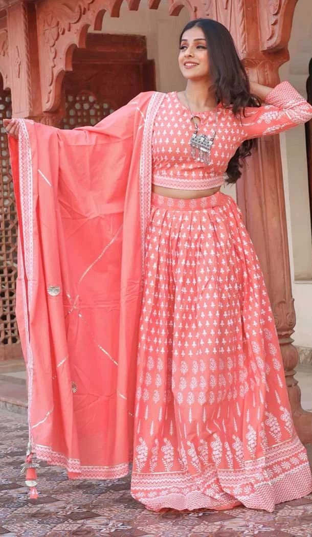 Majesty Peach Color Cotton Gota Work Designer Festive Wear Lehenga Choli -4925158642