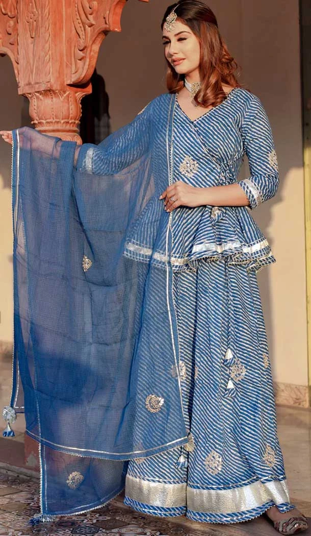 Enigmatic Blue Color Cotton Gota Work Designer Festive Wear Lehenga Choli -4925158644