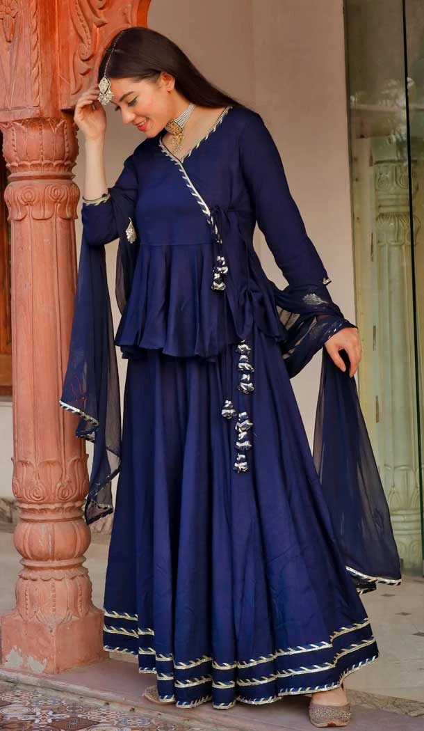 Attractive Navy Blue Color Rayon Gota Work Designer Festive Wear Lehenga Choli -4925158645
