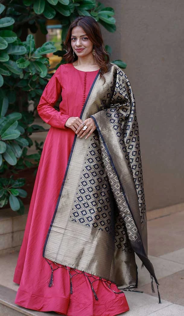 Pink Color Chinon Thread Work Party Wear Party Gown Style Dresses -4943158754