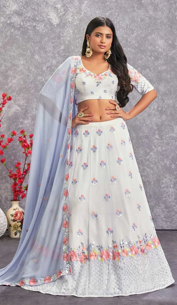Pearl White Color Sequins Work Georgette Ceremony Wear Designer Lehenga Choli -4946158764
