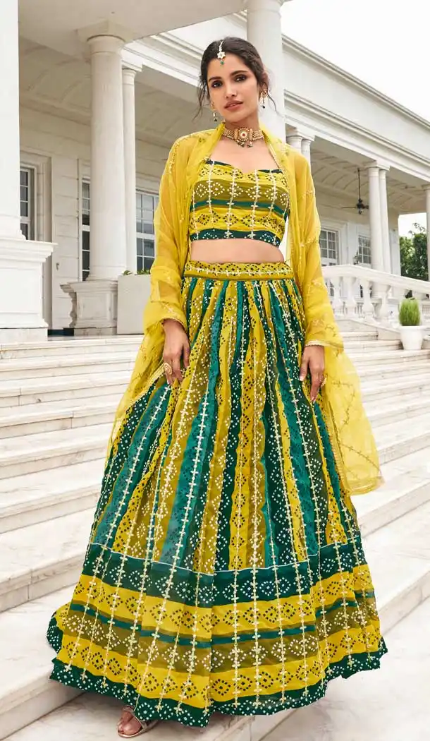 Wedding Wear Yellow Color Fox Georgette Sequins And Zari Work Lehenga Choli -4948158771