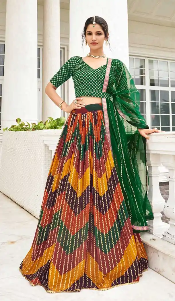 Multi Color Wedding Wear Fox Georgette Sequins And Zari Work Lehenga Choli -4948158773