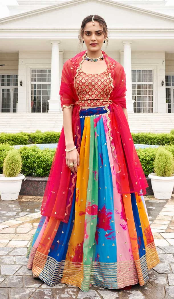 Fox Georgette Wedding Wear Multi Color Sequins And Zari Work Lehenga Choli -4948158774
