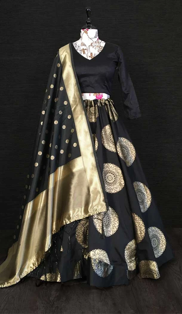 Black Color Jacquard Work Banarasi Silk Fancy Function Wear Lehenga Choli -4962158858