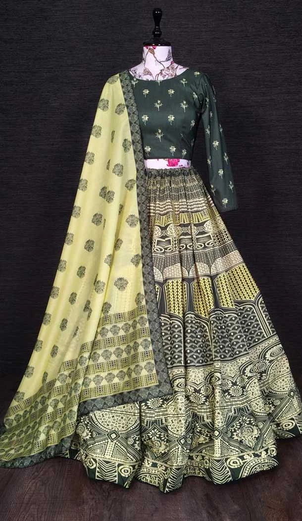 Green Color Sequins Hand Work Vaishali Silk Fancy Function Wear Lehenga Choli -4962158860