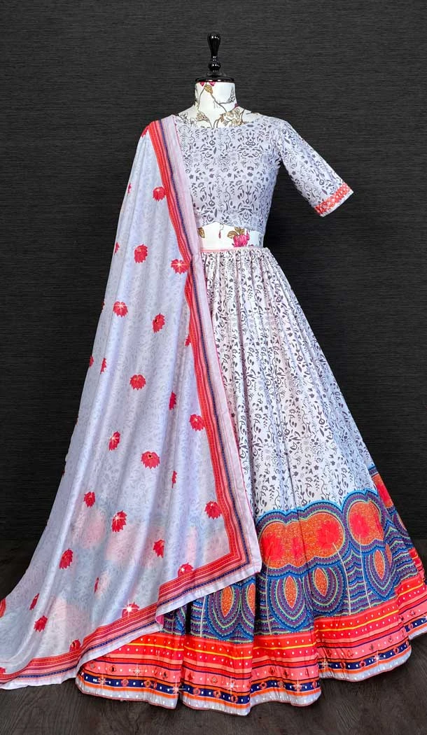 Grey Color Printed Work Vaishali Silk Fancy Function Wear Lehenga Choli -4962158861