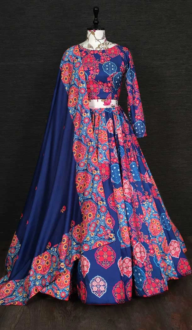 Blue Color Printed Work Vaishali Silk Fancy Function Wear Lehenga Choli -4962158862