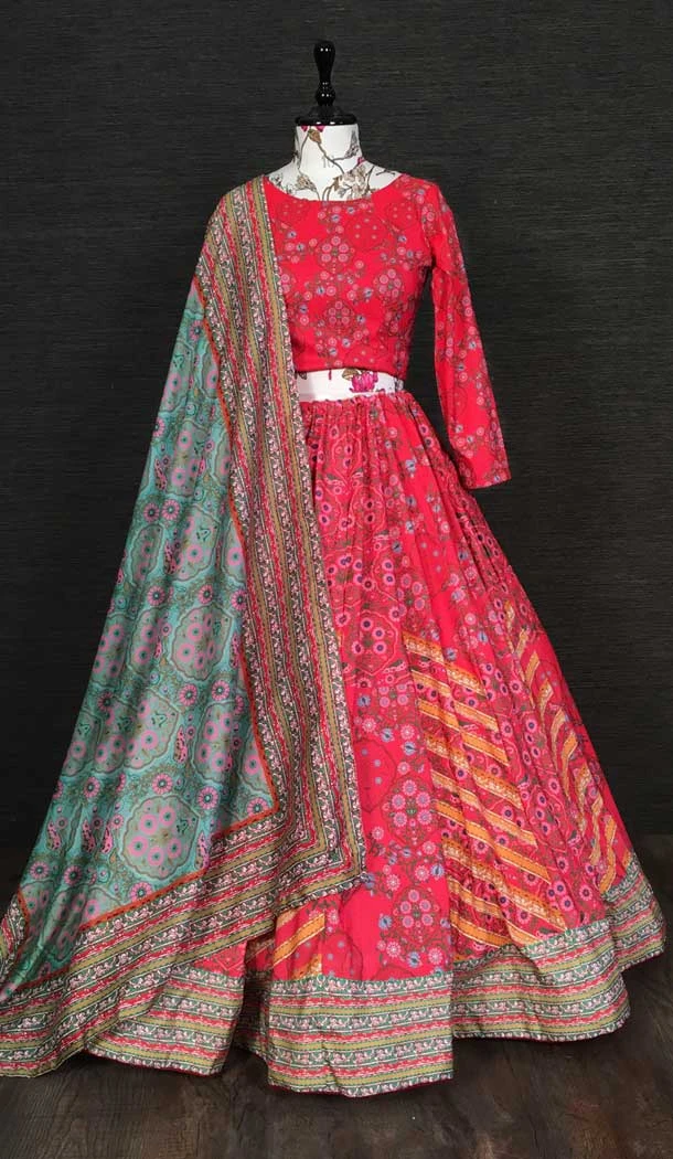 Red Color Printed Work Vaishali Silk Fancy Function Wear Lehenga Choli -4962158863