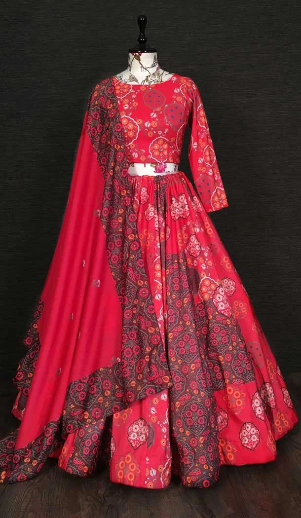 Vaishali Silk Red Color Printed Work Fancy Function Wear Lehenga Choli -4962158864