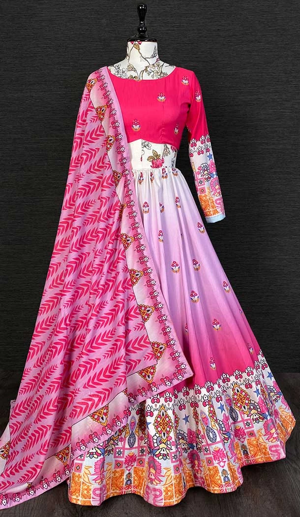 Pink Color Printed Work Vaishali Silk Fancy Function Wear Lehenga Choli -4962158867