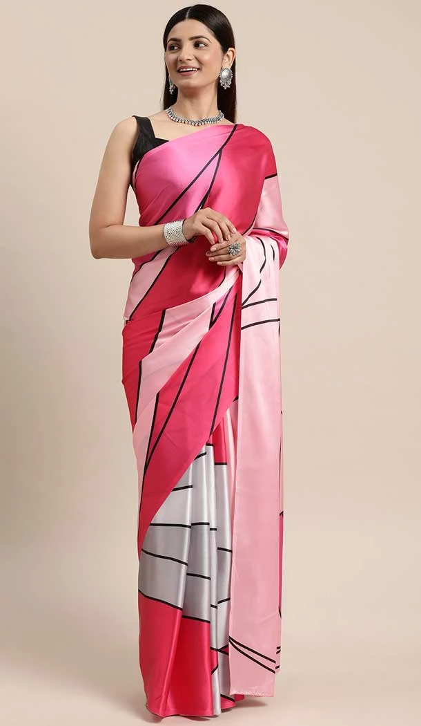 Party Wear Multi Color Printed Work Satin Silk Casual Wear Saree -4974158939