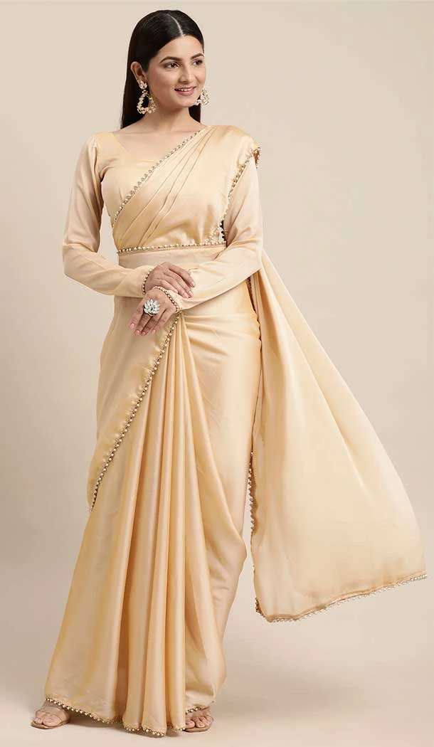 Cream Color Rangoli Silk Pearl Lace Border Casual Party Wear Saree -4975158942 