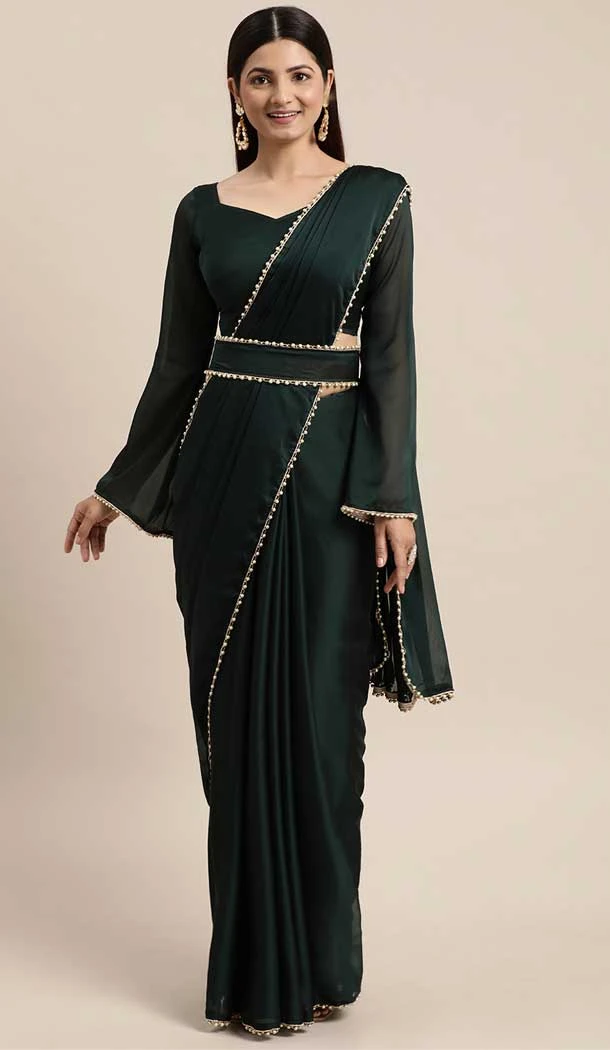 Green Color Rangoli Silk Pearl Lace Border Casual Party Wear Saree -4975158943 