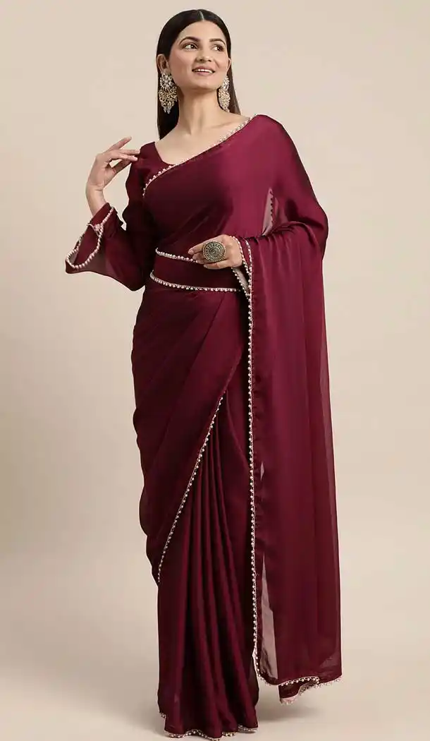 Wine Color Rangoli Silk Pearl Lace Border Casual Party Wear Saree -4975158944 