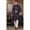 Navy Blue Color Art Silk Embroidery Work Wedding Wear Men's Indo Western -4980158995