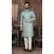 Mint Blue Color Jacquard Embroidery And Mirror Work Wedding Wear Men's Indo Western -4980159001
