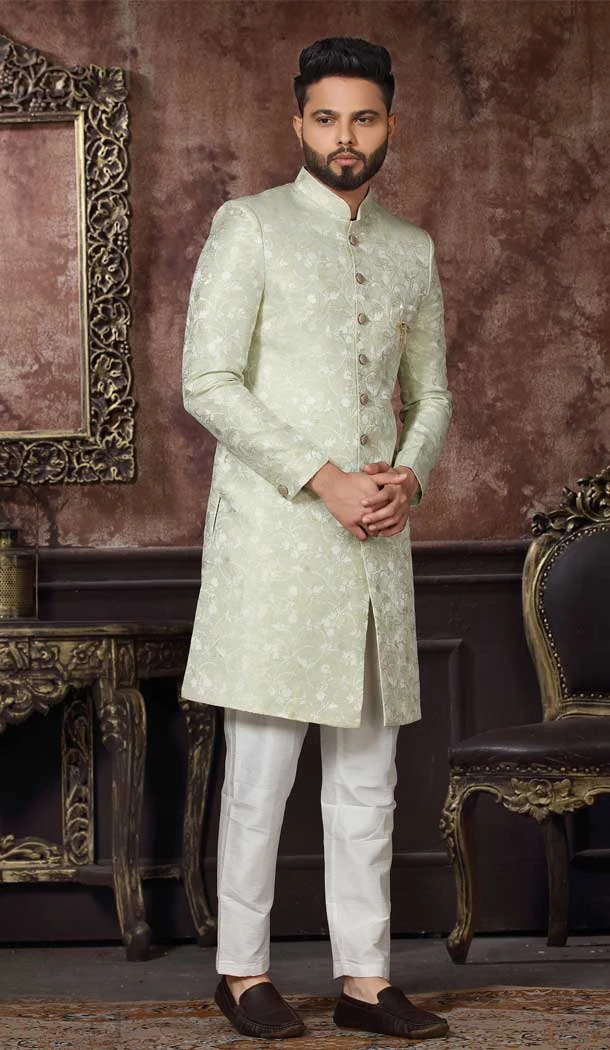 Pista Color Jacquard Digital Print Work Wedding Wear Men's Designer Indo Western -4981159016