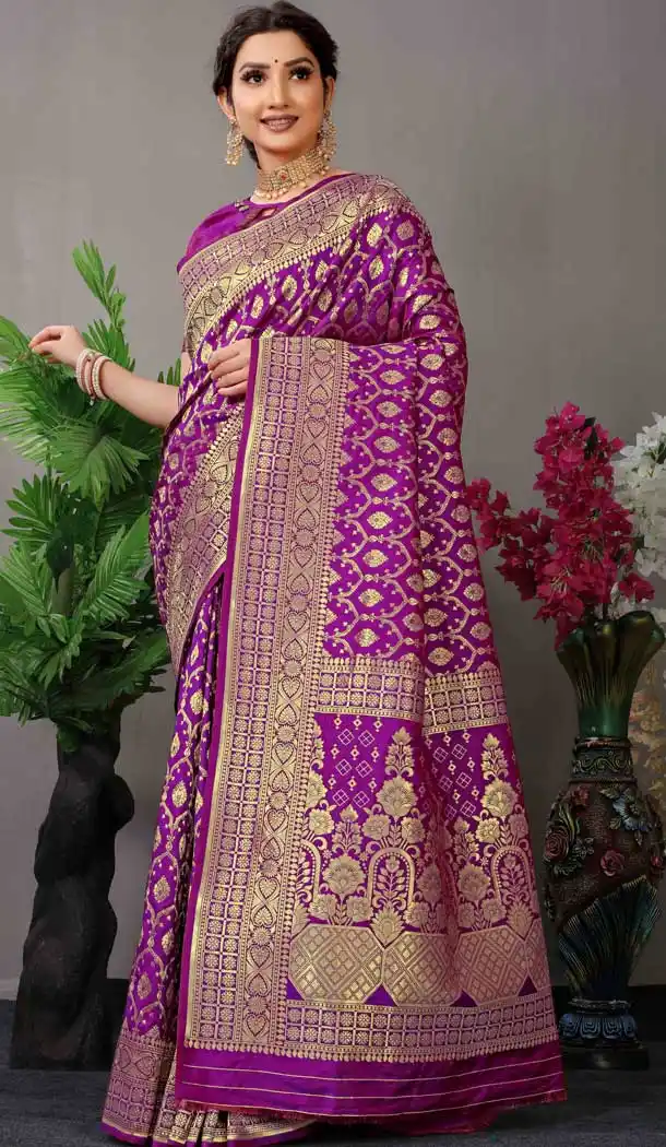 Zari Work Purple Color Banarasi Silk Traditional Party Wear Saree Blouse -4983159045