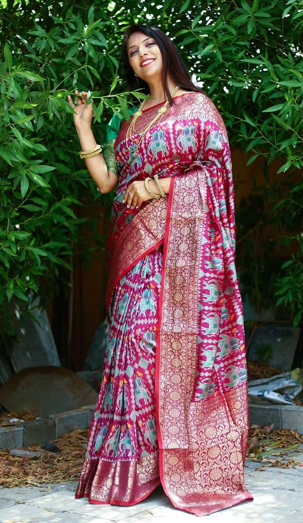 Dark Pink Color Weaving Work Patola Silk Traditional Wear Designer Saree -4998159116