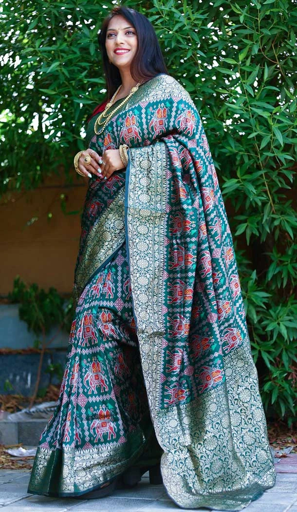 Bottle Green Color Weaving Work Patola Silk Traditional Wear Designer Saree -4998159121