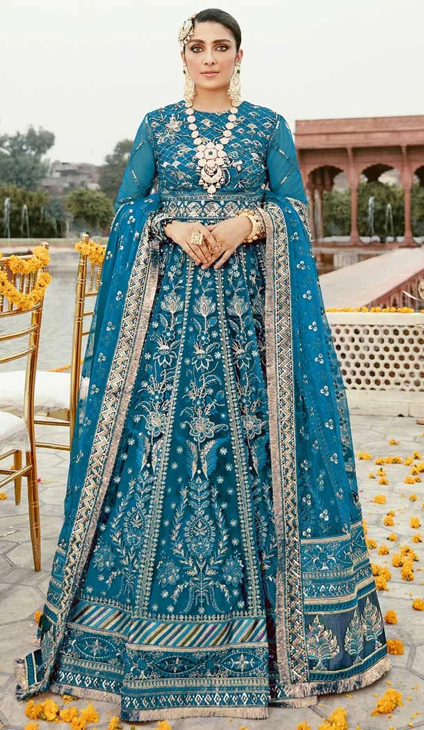 Teal Blue Color Butterfly Net Embroidery Work Function Wear Salwar Kameez -5001159140